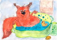 У белки банный день